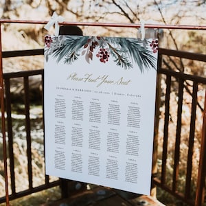 Pine Hochzeit Sitzplan Poster, Winter Hochzeit Sitzplan Poster, Weihnachten Sitzplan Poster, Sofort Download DIY - NOEL