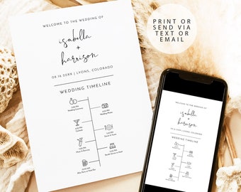 ADELLA Minimalist Wedding Program Template, Modern Wedding Day Timeline Printable, Bohemian Ceremony Order of Events Icon Timeline DIY