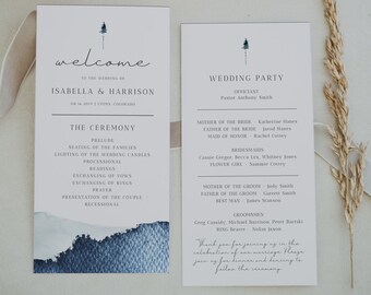 ZURI Hochzeitsprogramm druckbar, Berghochzeitsprogramm, Boho-Hochzeitsprogramm, Boho-Hochzeitsprogramm, Winterhochzeitsprogramm bearbeitbar