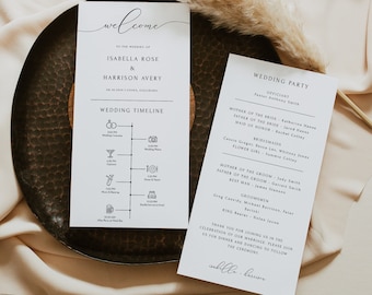 Elegant Calligraphy Wedding Program Template, Wedding Day Timeline Printable, Modern Minimalist Ceremony Order of Events Icon Timeline ASHER