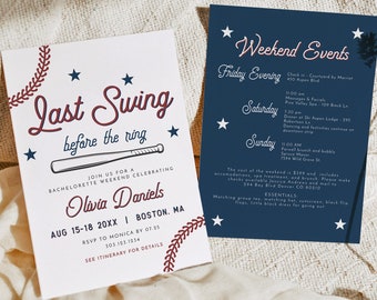 BARRY Baseball Bachelorette Einladung, Last Swing Bachelorette Einladungsvorlage, druckbare Baseball Reiseroute, Baseball Motto Bach Wochenende