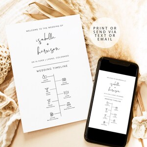 ADELLA Minimalist Wedding Program Template, Modern Wedding Day Timeline Printable, Bohemian Ceremony Order of Events Icon Timeline DIY