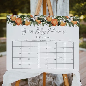 Little Cutie Baby Due Date Calendar Game, Tangerine Guess The Due Date Calendar, Orange Citrus Baby Shower Prediction Sign Instant CALLIOPE