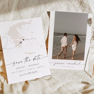 JOURNI Griechenland Save the Date, Griechenland Karte Save the Date Vorlage, Beige Karte Save the Date, Bestimmungsort Save the Date, Travel Adventure Athens