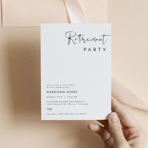 ADELLA Minimalist Retirement Party Invitation Template, Surprise Retirement Invitation for Men Download, Minimal Retirement Dinner Invites