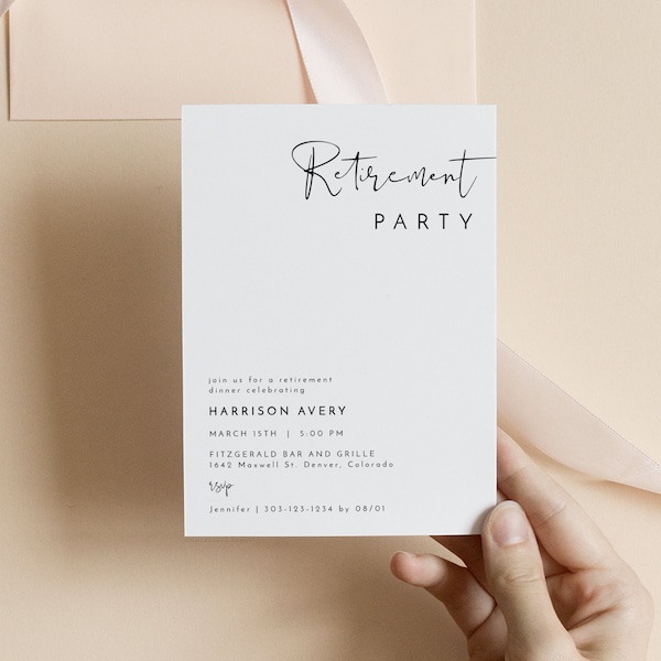 ADELLA Minimalist Retirement Party Invitation Template, Surprise Retirement Invitation for Men Download, Minimal Retirement Dinner Invites