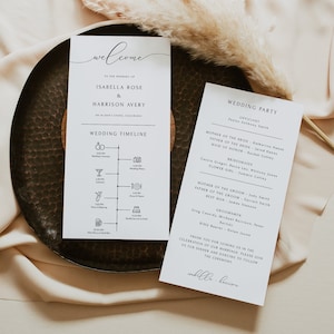 Elegant Calligraphy Wedding Program Template, Wedding Day Timeline Printable, Modern Minimalist Ceremony Order of Events Icon Timeline ASHER