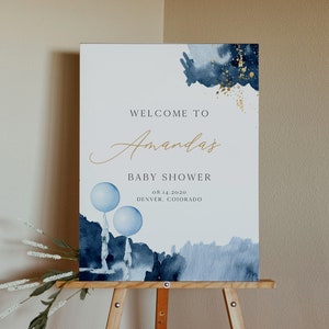 STELLA Blue Balloon Baby Shower Welcome Sign Template, Boy Baby Shower Welcome Poster Printable, Instant Download Editable Templett DIY