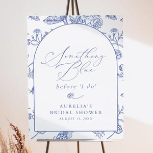 Bridal Shower Welcome Sign Template, Something Blue Before I Do Bridal Shower Signage, Chinoiserie Floral, Vintage Dusty Blue DIY - AURELIA