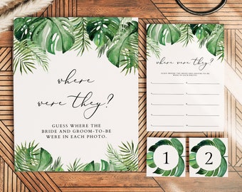 Where Were They Bridal Shower Game, Tropical Bridal Shower Games, Printable Bridal Shower Games, Palm Leaf Luau Island Beach Themed DIY CORA