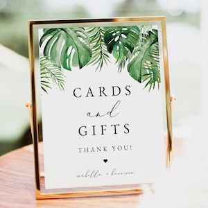 Cards and Gifts Sign Printable, Tropical Wedding Sign, Palm Baby Shower Sign, Bridal Shower Gift Sign, Retirement Party Instant Beach CORA