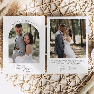 Plantilla de tarjeta navideña minimalista HARLOW, plantilla de tarjeta navideña con foto de feliz matrimonio, tarjeta navideña boho, tarjetas navideñas imprimibles