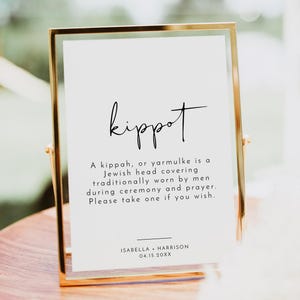 Minimalist Kippot Sign Sign Template, Modern Kippah Sign, Jewish Wedding Yarmulke Basket, Bar Mitzvah Sign Instant Download Simple - ADELLA
