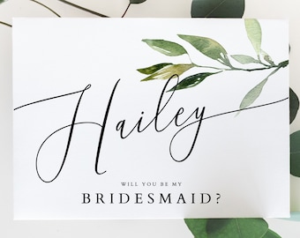 ISABELLA Greenery Bridesmaid Proposal Card Template, Bridesmaid Proposal Gift, Will You Be My Bridesmaid Card, INSTANT DOWNLOAD Template