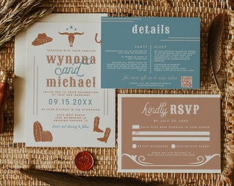 Western Wedding Invitation Template, Ranch Wedding Invitation, Southwestern Wedding Invitation Printable, Cowboy Wedding Invite Set WYNONA