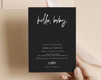 PRIYA Baby Shower Invitation Template, Minimal Baby Shower Invite, Black and White Baby Shower Invite, Gender Neutral Baby Shower Modern