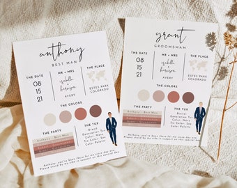 ADELLA Minimalist Groomsmen Info Card Template, Bridal Party Info Card, Groomsman Information Card, Modern Groomsmen Infographic Instant DIY