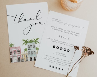 Plantilla de tarjeta de agradecimiento comercial imprimible, inserto de empaque editable, tarjeta de agradecimiento de boutique, inserto de correo para clientes, descarga instantánea (DIY)