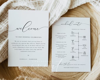 Wedding Welcome Letter and Itinerary Template, Minimal Wedding Welcome Card, Calligraphy Wedding Timeline,  Wedding Weekend Welcome ASHER