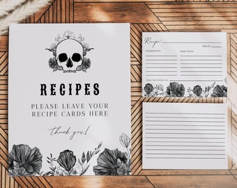 NOVA Recipe Card Template, Printable Recipe Cards, Bridal Shower Recipe Card, Black Floral Recipe Cards, Halloween Recipe Card 4x6" Instant