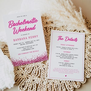 BARB Bachelorette Invitation Template, Hot Pink Bachelorette Invite, Glitter Bachelorette Invitation Instant Download, Malibu Bachelorette