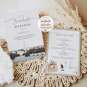 WASHINGTON DC Bachelorette Invitation & Itinerary Template, DC Bachelorette Invite, Watercolor Dc Skyline Weekend Getaway Girls Trip Evite