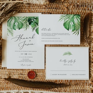 Tropical Wedding Invitation Template Suite, Palm Wedding Invitation Printable Set, Beach Wedding Invitation, Destination Island Luau CORA image 3