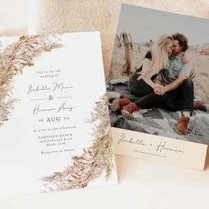 Pampasgrass Hochzeitseinladung Vorlage, Pampasgrass Hochzeitseinladung bedruckbar, Foto Hochzeit einladen, Herbst Boho Boho Wüste erdig CIERA