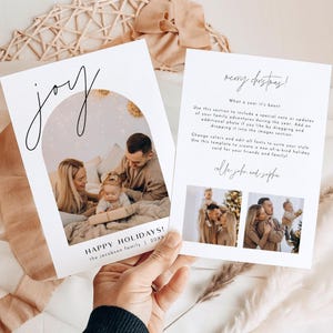 Minimalistische kerstkaartsjabloon, boho-kerstkaart afdrukbaar, gebogen foto kerstkaart modern minimaal HARLOW