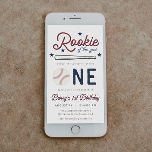 BARRY Baseball 1st Birthday Invitation Text Message, Rookie of the Year Digital Birthday Invitation, Sports First Birthday Electronic Invite