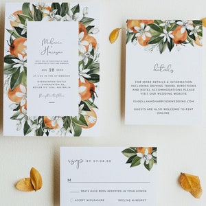 Orange Wedding Invitation Template Suite, Watercolor Oranges Wedding Invitation, Citrus Wedding Invitation Set, Garden Wedding DIY CALLIOPE