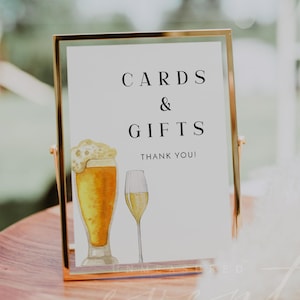 Placa de cartões e presentes para impressão, Placa de mesa de presentes com bolhas e cervejas, Placa de mesa de cartões com champanhe e cervejas com bolhas e cervejas, Placa de mesa editável DIY CHARLIE