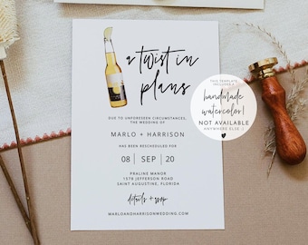 A Twist In Plans Wedding Reschedule Announcement Template, Change of Plans Wedding Postponement Printable, Change of Date Evite DIY MARLO