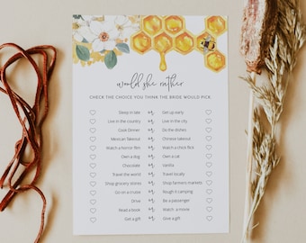 ROMY Would She Rather Bridal Shower Game Template, Bee Bridal Shower Games Instant Download Honeycomb Bridal Shower Rustic Country