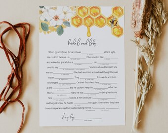 ROMY Bridal Mad Libs Bridal Shower Game Template, Bee Bridal Shower Games Instant Download, Honeycomb Bridal Shower Game, Rustic Country