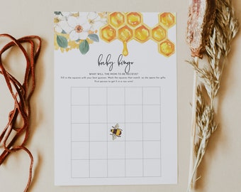 ROMY Bee Baby Shower Bingo Template, Printable Baby Shower Bingo Instant Download, Honeycomb Baby Shower Bingo, Bumble Bee Baby Game DIY