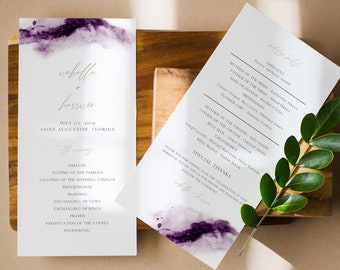 IRIS Purple Watercolor Wedding Program Template, Plum Wedding Program, Bohemian Wedding Program, Boho Wedding Program, Violet Wedding