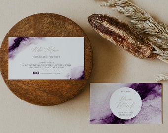 IRIS Purple Watercolor Business Card Template, Plum Business Card Printable, Instant Download Photography Real Estate Beauty Business Card