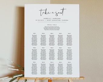 ADELLA Minimalistischer Sitzplan für die Hochzeit, Sitzplan für die Hochzeit, einfaches Alphabetisches Sitzplanschild, druckbare Sitzordnung