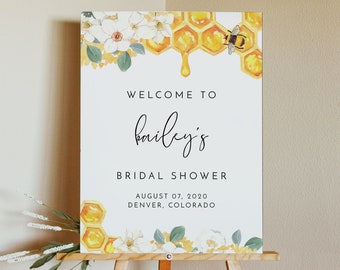 ROMY Bee Floral Bridal Shower Welcome Sign Template, Honey Bee Bridal Shower, Rustic Country Bridal Shower Welcome Sign Printable EDITABLE