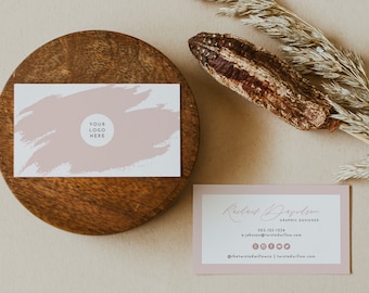 GRETCHEN Business Card Template, Printable Business Cards, Pink Business Cards, Blush Business Cards, Watercolor Splash Branding Insert
