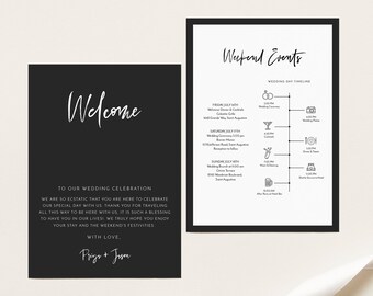 PRIYA Contemporary Wedding Welcome Letter and Itinerary Template, Black Wedding Welcome Card, Modern Wedding Timeline, Wedding Welcome