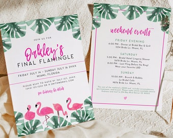 OAKLEY Final Flamingle Bachelorette Einladungsvorlage, Tropische Bachelorette einladen, Strand Bachelorette Einladung, Flamingo Bachelorette