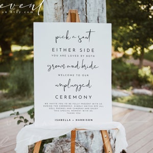 ADELLA Minimalist Pick a Seat Sign Template, Unplugged Ceremony Sign Printable Download, Wedding Unplugged Sign, Simple Elegant Wedding Sign