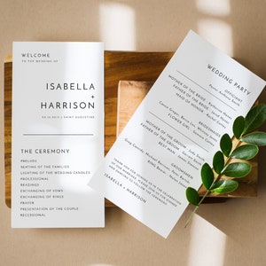 Modèle de programme de mariage minimaliste moderne KENNEDY, programme de mariage imprimable, commande de service simple, carte de la chronologie du jour du mariage instantanée