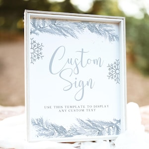 Custom 8x10&quot; Sign Printable Template, Winter Onderland Birthday Table Signage, Dusty Blue Winter Themed Baby Shower Editable Sign - RORY