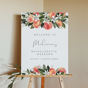 SAVANNAH Peach Bachelorette Welcome Sign Template, Georgia Peach Bachelorette Sign Printable, Watercolor Peaches Bachelorette Instant DIY