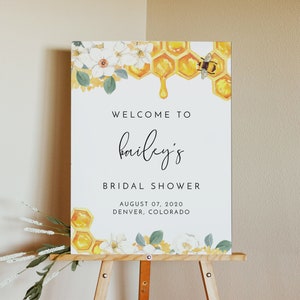 ROMY Bee Floral Bridal Shower Welcome Sign Template, Honey Bee Bridal Shower, Rustic Country Bridal Shower Welcome Sign Printable EDITABLE