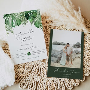 Tropical Save the Date Template, Palm Leaf Save the Date, Beach Save the Date, Destination Save the Date, Photo Save the Date Island CORA