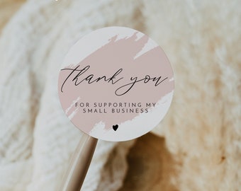 GRETCHEN Small Business Thank You Sticker, Business Packaging Sticker, Thank You For Supporting My Small Business, Blush Rose Gold Splash